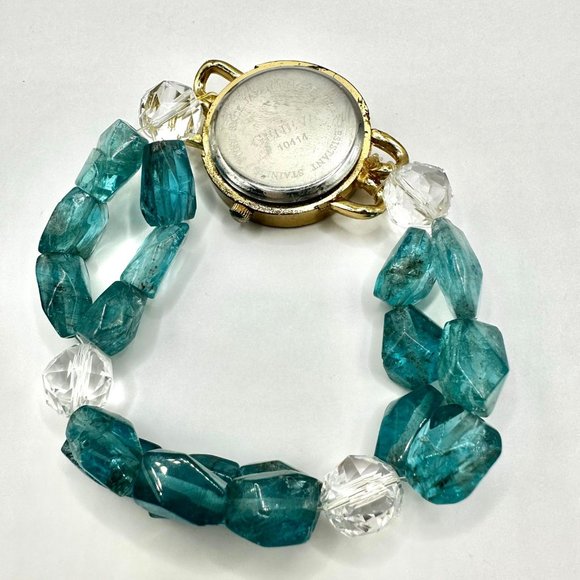 Blue Apatite Stretch Rhinestone Watch Bracelet Geneva - Picture 6 of 8